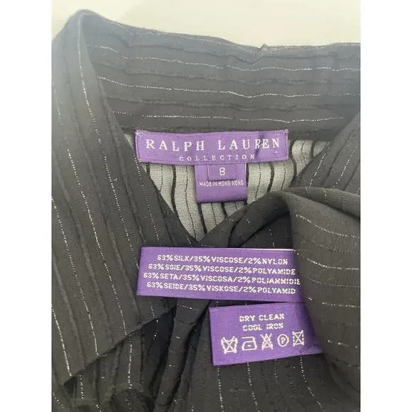 Ralph Lauren Collection Silk Sheer Ruffle Long Sleeve Blouse Collared Black Top - Picture 12 of 12